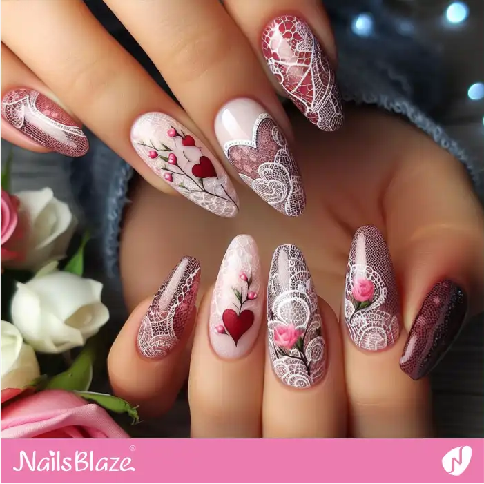 Hearts and Roses Nail Design for Valentine | Valentine Nails - NB2308